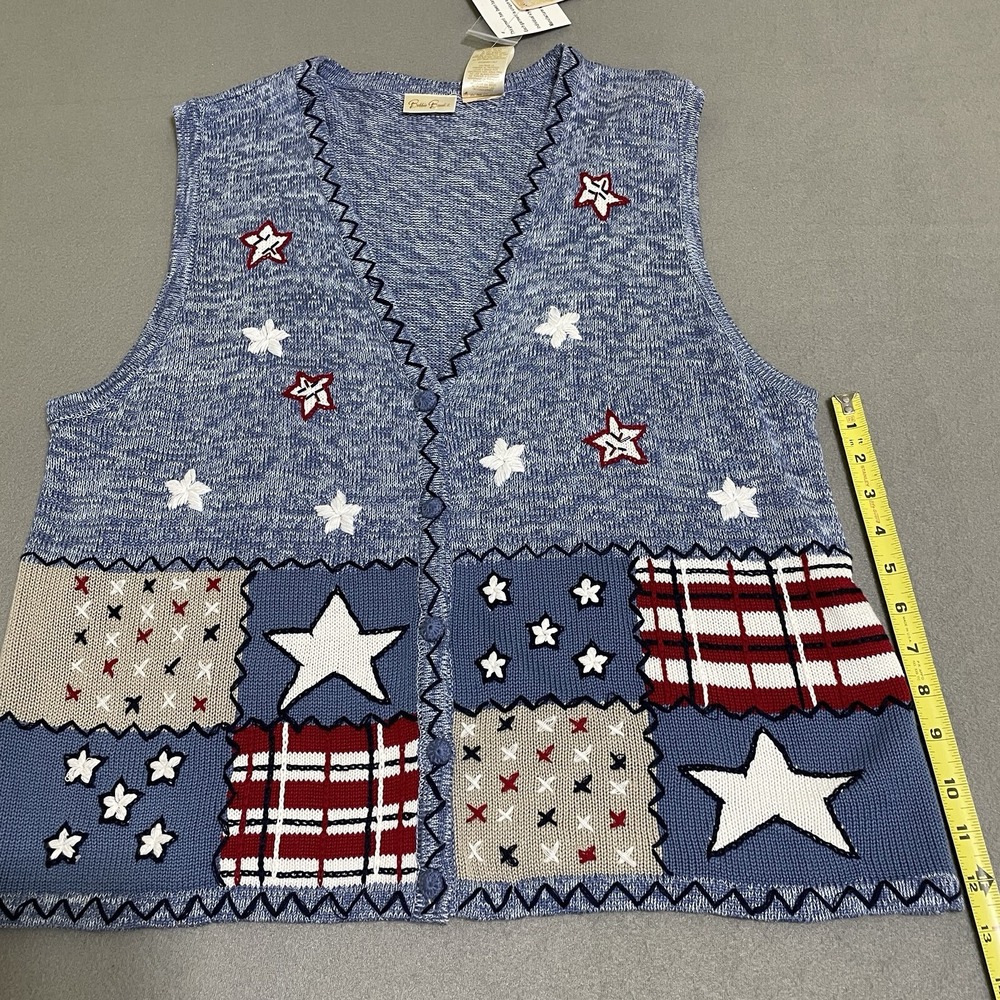 Vintage Women's Vest  Patriotic Button Down‎ Sweater Vest Embroidered Top 90s - Picture 6 of 16